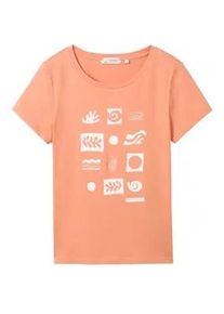 Tom Tailor DENIM Damen Print T-Shirt mit Bio-Baumwolle, orange, Print, Gr. XXL