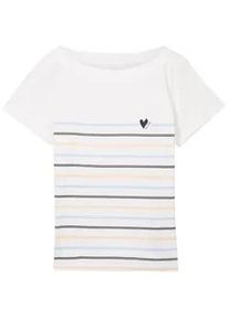 Tom Tailor Damen Gestreiftes T-Shirt mit U-Boot-Ausschnitt, weiß, Streifenmuster, Gr. XXL