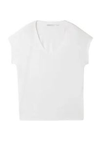Tom Tailor DENIM Damen Fließendes T-Shirt, weiß, Uni, Gr. L