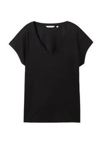 Tom Tailor DENIM Damen Fließendes T-Shirt, schwarz, Uni, Gr. M