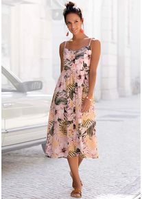 Lascana Sommerkleid mehrfarbig Gr. 34 für Damen. V-Ausschnitt und Kunststoffknöpfe. Figurumspielend
