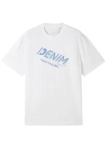 Tom Tailor DENIM Herren T-Shirt mit Logo Print, weiß, Logo Print, Gr. XXL