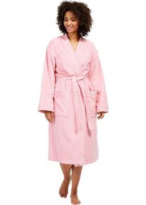 Tom Tailor HOME Unisex-Bademantel Kimono, Langform, Wirkfrottee, Kimono-Kragen, Gürtel, für Damen & Herren, mit Logostickerei, rosa