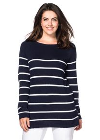 Große Größen Pullover in Ringeloptik Gr. 52/54 blau/weiß von sheego für Damen
