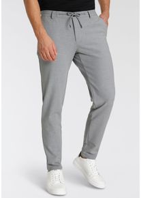Anzughose Bruno Banani "mit elastischen Gummibund und Kordel" Gr. 48, N-Gr, grau (grau gemustert) Herren Hosen Anzughosen