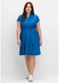 Große Größen Blusenkleid mit Gürtel, mit Leinenanteil Gr. 50 blau von sheego für Damen