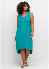 Große Größen Ärmelloses Jerseykleid mit kurzer Knopfleiste Gr. 44 blau von sheego für Damen