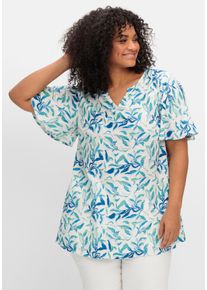 Große Größen Tunika in A-Linie, mit Flügelärmeln und Blätterprint Gr. 60 weiß von sheego für Damen