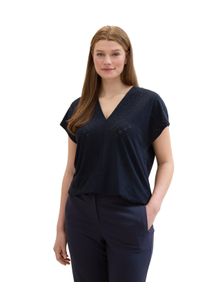 Tom Tailor Große Größen Shirt im Ajourmuster, mit elastischem Bund Gr. 52 blau für Damen