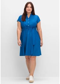Große Größen Blusenkleid mit Gürtel, mit Leinenanteil Gr. 52 blau von sheego für Damen