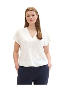 Tom Tailor Große Größen Shirt im Ajourmuster, mit elastischem Bund Gr. 44 weiß für Damen