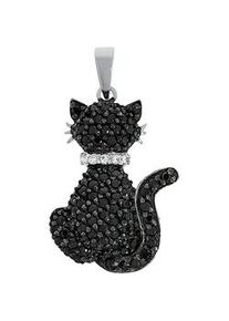 Ketten-Anhänger Firetti "Schmuck Geschenk Silber 925 Halsschmuck Anhänger Katze" Schmuckanhänger Gr. Silber 925 (Sterlingsilber), 2,9 g, schwarz (silberfarben, schwarz, silber, 925, weiß) Damen mit Zirkonia (synth.)