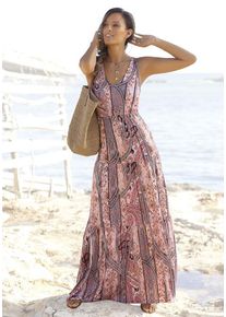 Buffalo Maxikleid mehrfarbig Gr. 34 für Damen. V-Ausschnitt und Allover-Druck. Figurumspielend