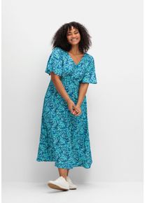 Große Größen Maxikleid mit Knotendetail in der Taille Gr. 52 blau geblümt von sheego für Damen