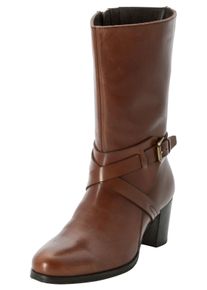 Große Größen Stiefelette aus Leder mit Zierband und Schnalle Gr. 41 braun von sheego für Damen