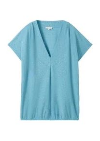 Tom Tailor Damen T-Shirt mit Lochmuster, blau, Uni, Gr. XXL