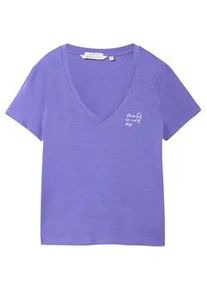 Tom Tailor DENIM Damen T-Shirt aus Bio-Baumwolle, lila, Uni, Gr. XL