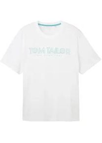 Tom Tailor Herren Plus - T-Shirt mit Logo Print, weiß, Logo Print, Gr. 4XL