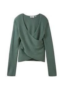 Tom Tailor DENIM Damen Gerippter Pullover mit LENZING(TM) ECOVERO(TM), grün, Gr. XS