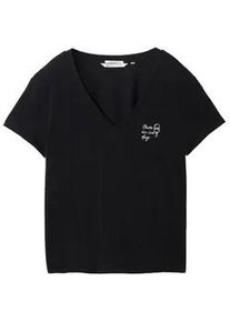 Tom Tailor DENIM Damen T-Shirt aus Bio-Baumwolle, schwarz, Uni, Gr. XXL