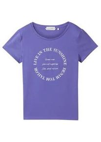 Tom Tailor DENIM Damen T-Shirt mit Print und Bio-Baumwolle, lila, Print, Gr. XL