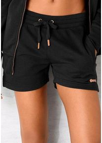 BENCH. LOUNGEWEAR Relaxshorts schwarz Gr. 32/34 für Damen. Mit Logoschriftzug, Logodruck. Basic. Nachhaltig.