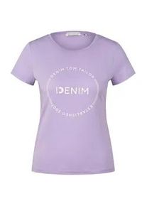Tom Tailor DENIM Damen T-Shirt mit Logo Print, lila, Logo Print, Gr. S