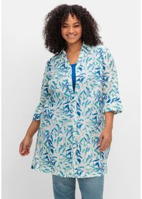 Große Größen Longbluse mit Blätterdruck und 3/4-Ärmeln Gr. 50 weiß geblümt von sheego für Damen