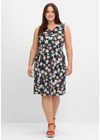 Große Größen Knielanges Jerseykleid in Wickeloptik Gr. 56 schwarz geblümt von sheego für Damen