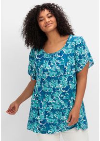 Große Größen T-Shirt mit kurzen Flügelärmeln, in A-Linie Gr. 56/58 blau geblümt von sheego für Damen