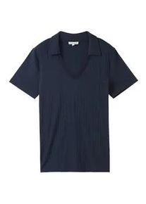 Tom Tailor Damen T-Shirt mit Polokragen, blau, Uni, Gr. XXL