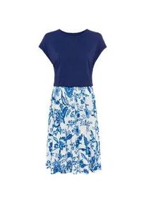 Sommerkleid Lascana Gr. 40, N-Gr, blau (blau, creme bedruckt) Damen Kleider mit bedrucktem Rock, T-Shirtkleid, Strandkleid