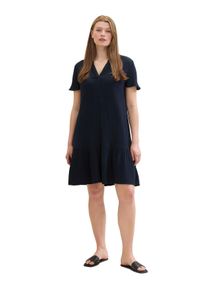 Tom Tailor Große Größen Kleid aus Musselin, mit Volant am Saum Gr. 52 blau für Damen