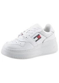 Plateausneaker Tommy Jeans "TJW RETRO BASKET FLATFORM ESS" Gr. 38, weiß Damen Schuhe mit Logoschriftzug in der Sohle, Freizeitschuh, Halbschuh, Schnürschuh