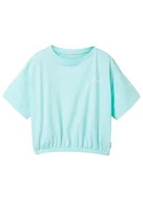 Tom Tailor Mädchen Cropped T-Shirt mit Bio-Baumwolle, blau, Textprint, Gr. 152