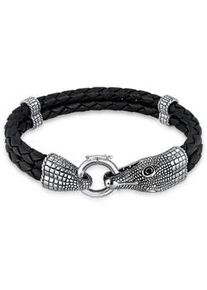 Armband Kuzzoi "Herren Lederarmband Krokodil 925 Sterling Silber" Armbänder Gr. 23cm, ohne Stein, Silber 925 (Sterlingsilber), silberfarben (silber, schwarz) Herren