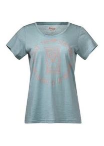 Damen T-Shirt Bergans Graphic Wool W Tee L, Misty Forest/Cantaloupe - Blau - L