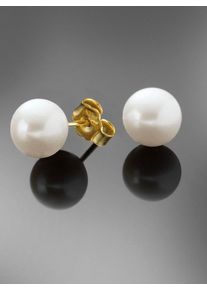 Lady Damen Paar Ohrstecker, Ø ca. 7,5mm, Perlen, gold, Perlen, Ohrringe