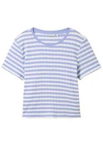 Tom Tailor DENIM Damen Gestreiftes T-Shirt mit Pointelle-Struktur, blau, Streifenmuster, Gr. L