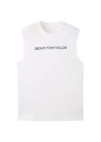 Tom Tailor DENIM Herren Tanktop mit Logoprint, weiß, Logo Print, Gr. XXL