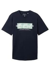 Tom Tailor DENIM Herren T-Shirt mit Bio-Baumwolle, blau, Logo Print, Gr. XXL