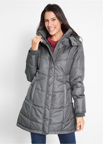 bonprix Long-Steppjacke wattiert mit Kragen und Kapuze, grau, Gr.38, Funktionale figurumschmeichelnde Long-Steppjacke mit abnehmbarer Kapuze