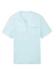 Tom Tailor Herren Serafino T-Shirt, blau, Streifenmuster, Gr. XXL