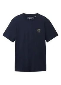 Tom Tailor DENIM Herren T-Shirt mit Print, blau, Uni, Gr. XXL