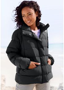 ELBSAND Steppjacke schwarz Gr. L/40 für Damen. Mit Leder-Badge, Logodruck. Comfort Fit