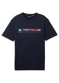 Tom Tailor Herren T-Shirt mit Logo Print, blau, Uni, Gr. XXL
