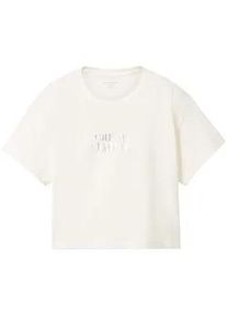 Tom Tailor Mädchen Cropped T-Shirt mit Print, weiß, Print, Gr. 152