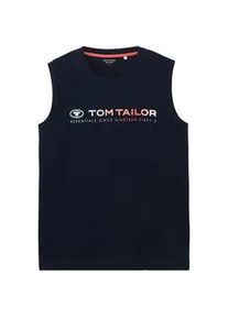 Tom Tailor Herren Tanktop mit Logo Print, blau, Uni, Gr. XXL