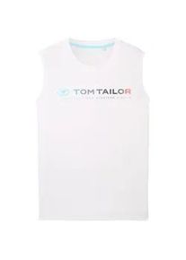 Tom Tailor Herren Tanktop mit Logo Print, weiß, Uni, Gr. XXL