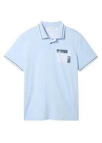 Tom Tailor Herren Jersey Poloshirt mit Print, blau, Print, Gr. XXL